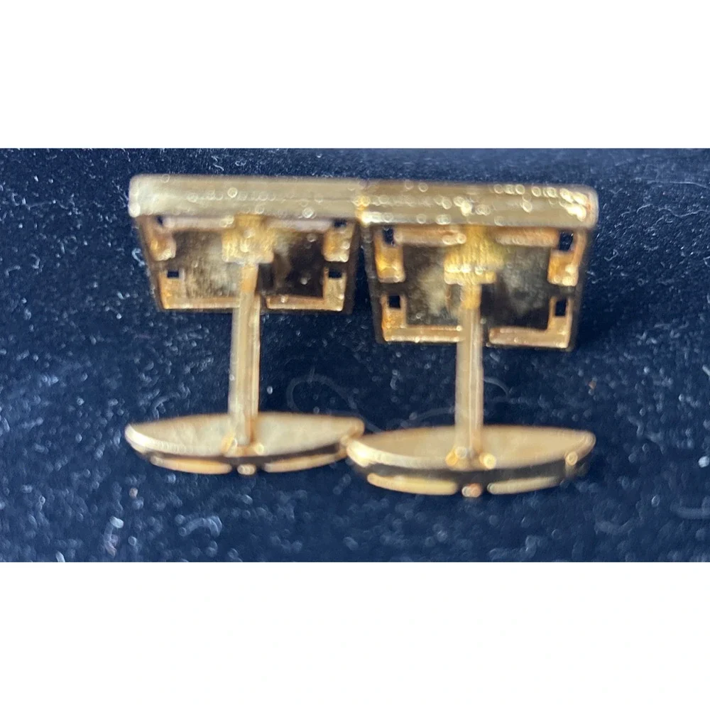 Vintage Gold Toned Roman soldier Cufflinks Black Gold Frame